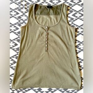 Talbots Petites Small Tank Army Green with button detail